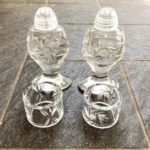 Pinwheel crystal salt & pepper and napkin holders + bonus